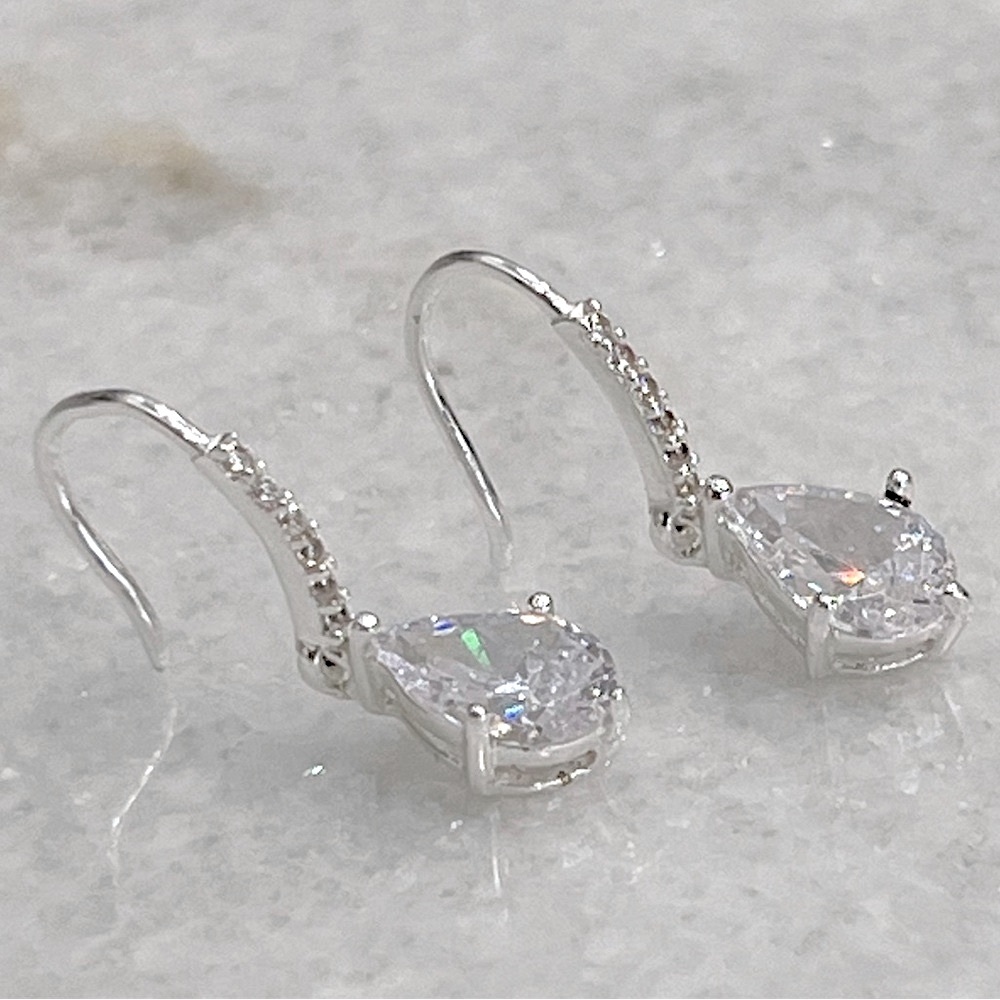 Diamond (Sim) Drop Sterling Silver Earrings - Picture 8 of 13